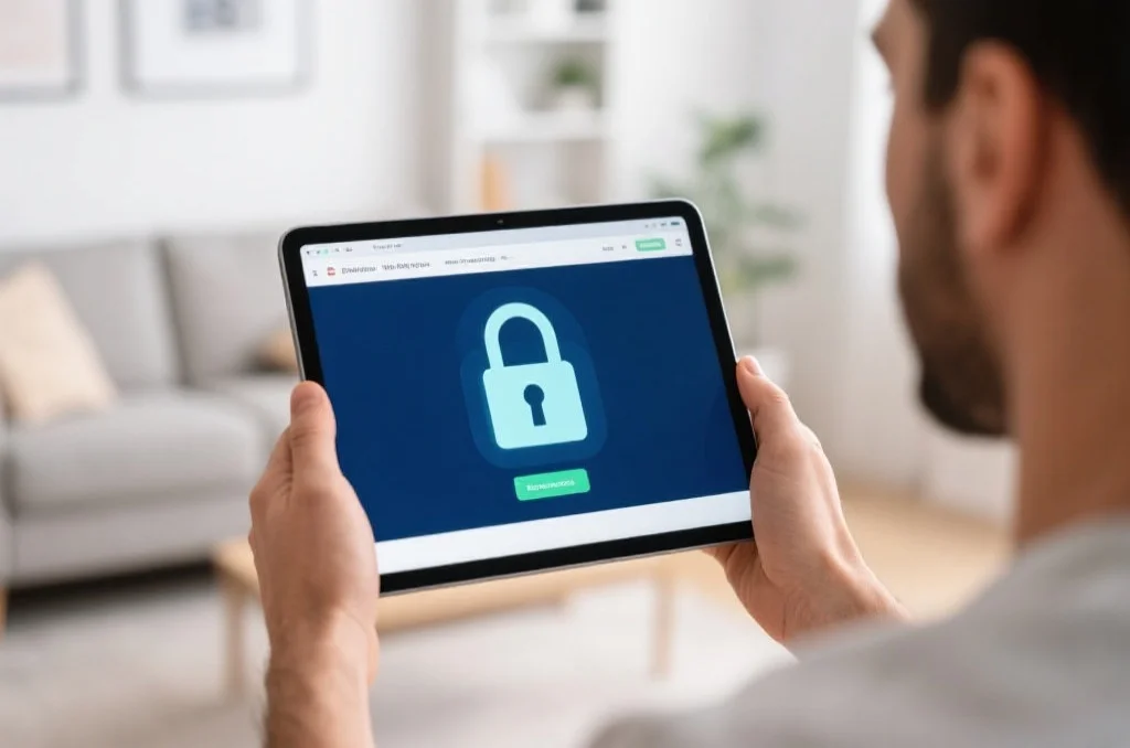 用户正在安全地使用在线平台,保护个人隐私